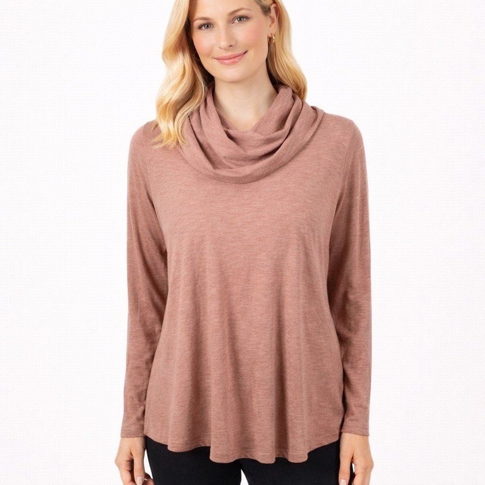 Cut Loose Cowl Neck Top Heather Burnout Pink A-line Artsy Lagenlook Cozy Size S